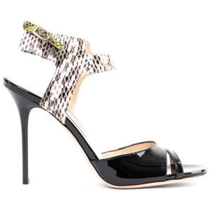 Jimmy CHOO MARCIA BLACK PATENT GREEN ELAPHE SNAKE SANDALS 39